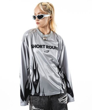 WEGO 【ユニセックス着用ITEM】ファイヤーパターンゲームロゴT（長袖） グレー