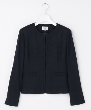 J.PRESS LADIES L 【セットアップ対応】Light Tweed ノーカラー ジャケット ネイビー系
