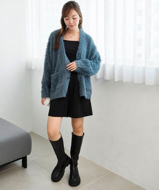 WEGO 【2025秋冬新作/ユニセックス着用ITEM/SMLサイズ展開】フェザーニットカーディガン ブルー