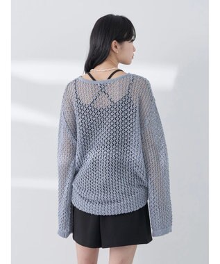 earth music&ecology メッシュ編みニットプルオーバー Grayish Blue