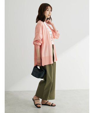 Green Parks 綿麻混タックストレートワイドパンツ Khaki