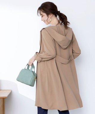 Tiaclasse L 【洗える】バックベルトフーデットコート ベージュ