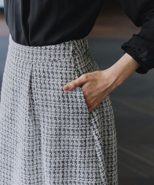 Tiaclasse 【洗える】ツイードタックフレアスカート ホワイト