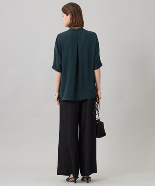 ICB L 【人気のため新色追加・接触冷感・UVケア・速乾・洗える】BackSatinAmunzen 5分袖バンドカラーブラウス ディープパイン系