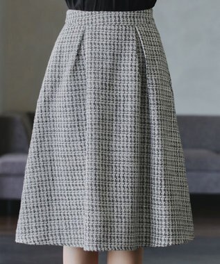 Tiaclasse 【洗える】ツイードタックフレアスカート ホワイト