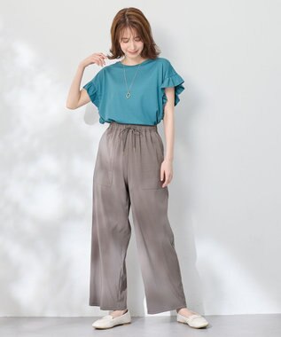 ANY ストレッチピケフリルTシャツ グリーン