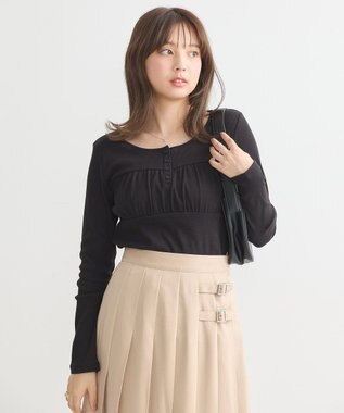 earth music&ecology 切替ギャザーコンパクトカットプルオーバー Black