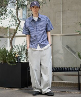 WEGO クロップドSSマイクロチェックシャツ ブルーチェック1