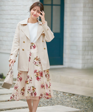 ANY SIS L 【洗える】フラワーオパールプリント スカート ピンクモカ系