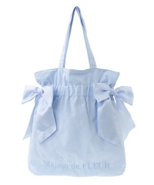 Maison de FLEUR ギンガムチェックダブルリボントートバッグ Sax