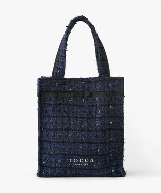 TOCCA 【キャンセル分販売！】【A4サイズ対応】COLOR OF GLORY CUSTOMIZED BAG カスタマイズ トートバッグ ネイビーツイード×細リボン