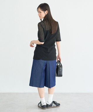 earth music&ecology ストレッチレース襟付シャツ Black