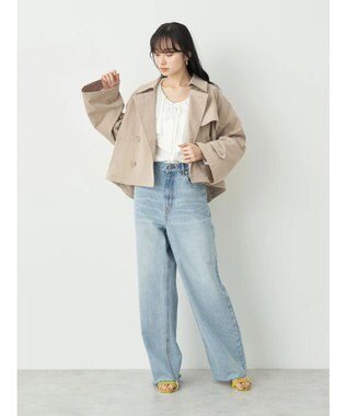 earth music&ecology ウ゛ィンテージ加工セルフカットワイドデニム Light Indigo