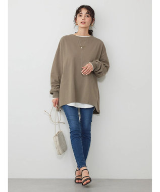 AMERICAN HOLIC 刺繍ロゴミニ裏毛ボートネックチュニック Khaki