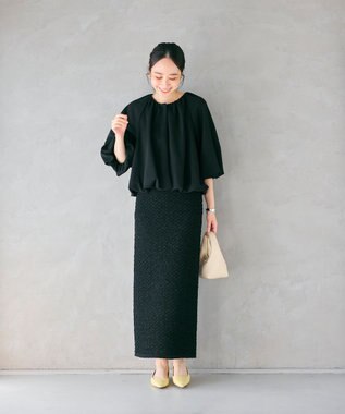 #Newans 【金子綾さんインスタライブご紹介アイテム】（セットアップ可能）ふくれジャガード タイトスカート ブラック