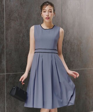 Tiaclasse 【洗える】配色スカラップレースワンピース ブルー