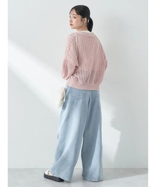 earth music&ecology ファンシーヤーンすかしニットカーディガン Pink