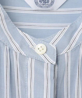 J.PRESS LADIES L 【洗える】綿キュプラコードストライプ バンドカラー ブラウス ブルー系1