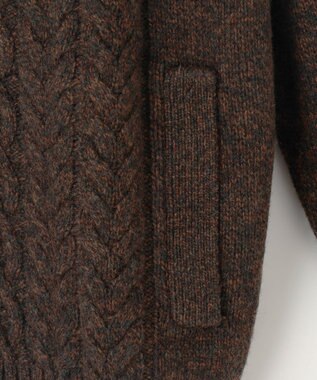 JOSEPH ABBOUD 【イタリア糸使用/軽く暖かい】 ラムウールケーブル柄ショールカラーカーデ カーキ系