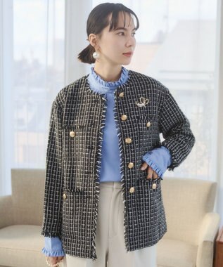 WEGO 【ANGIE VINTAGE/オケージョン対応 / セレモニー対応】ノーカラー ツイードジャケット ブラックその他