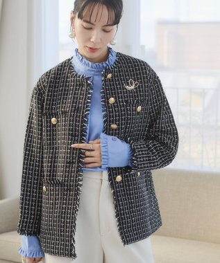 WEGO 【ANGIE VINTAGE/オケージョン対応 / セレモニー対応】ノーカラー ツイードジャケット ブラックその他