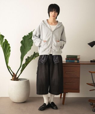 WEGO ショートZIPパーカー 杢グレー