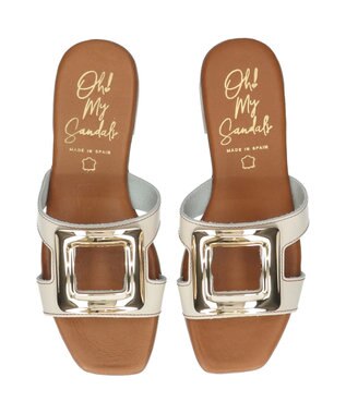 INTER-CHAUSSURES 【Oh my Sandals】メタルバックルローヒールミュールサンダル ホワイト