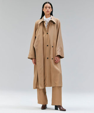 BEIGE， COBURN / シルク混ロングステンカラーコート Camel