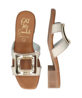 INTER-CHAUSSURES 【Oh my Sandals】メタルバックルローヒールミュールサンダル ホワイト