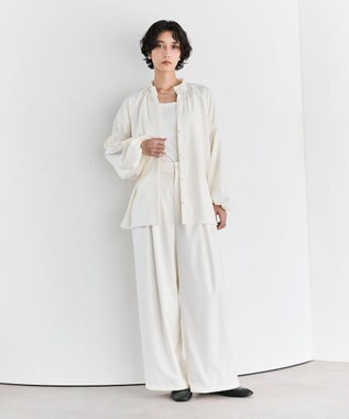 #Newans 【洗濯機可/しわになりにくい】シャーリングネック ボリュームスリーブブラウス オフ