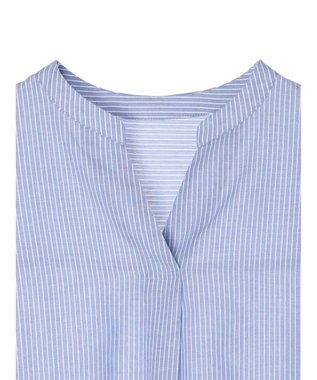 Green Parks 綿麻混フレンチスリーブスキッパーシャツ Stripe Blue