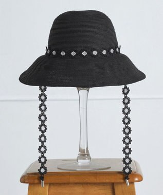 Tiaclasse フラワーレース付きクロッシュハット ブラック