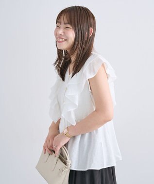 Green Parks フリルノースリーブブラウス White