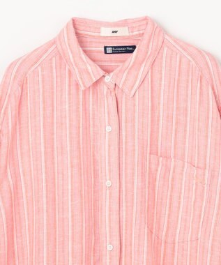 ANY 【Sサイズあり】ヨーロピアンリネンオーバーシャツ コーラルストライプ