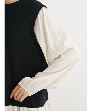 Green Parks とろみ布帛ドッキングニットチュニック Black