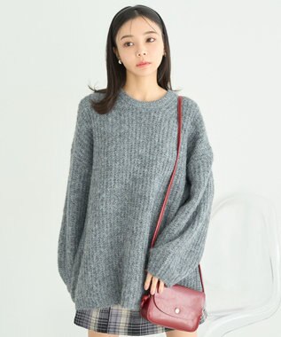 earth music&ecology ふわふわＭＩＸヤーンチュニック Charcoal Gray
