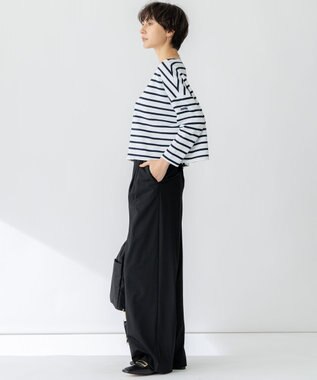 23区 【洗える】Armor-lux スムース クロップド  ボーダー カットソー オフ×ダークネイビー