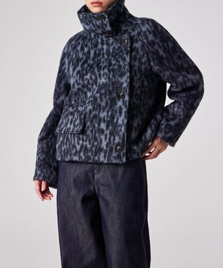 Paul Smith ウールブレンド レオパード スタンドブルゾン ブルー