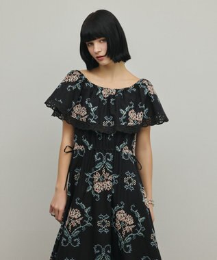 GRACE CONTINENTAL レースコンビクロスステッチワンピース ブラック