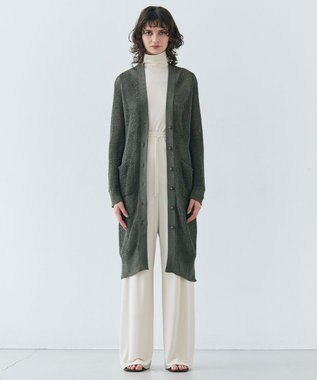 BEIGE， 【洗える】OPTICAL / ペーパーヤーンVネックロングカーディガン Khaki