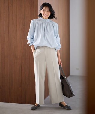 ANY L 【洗濯機可/ストレッチ/ウエストゴム/裏起毛】マルチファンクションストレッチワイドパンツ サンドベージュ