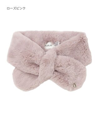 MOONBAT FURLA（フルラ）プチリボンマフラー  アーチロゴ フェイクファー ローズピンク