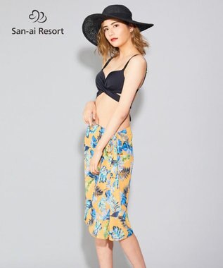 San-ai Resort（三愛水着楽園） 【SALE】【San-ai Resort】リーフ柄 パレオワンピース M イエロー