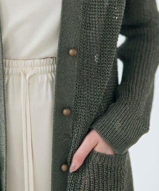 BEIGE， 【洗える】OPTICAL / ペーパーヤーンVネックロングカーディガン Khaki