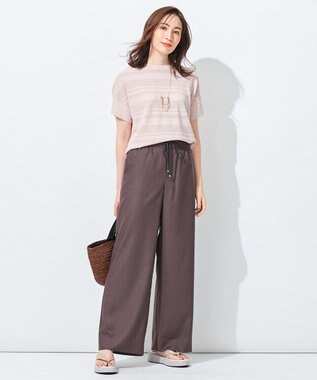 自由区 【洗える】クレープストレッチボーダー ニット ピンク系