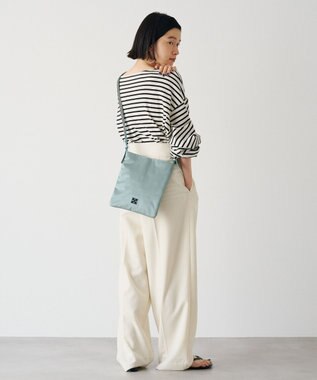 russet バイカラーレザーベルトフラットショルダーバッグ(SF-278) Sax