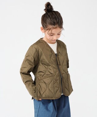 UNFILO 【120-150cm】TAION ミリタリーZIP Vネック ダウンジャケット(UNISEX) ダークオリーブ