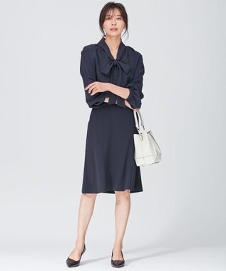 23区 トリアセダブルジョーゼット スカート ネイビー系