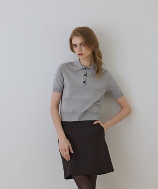 バイカラーポロニットトップ