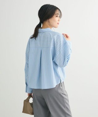 Green Parks イージーケアショート丈ストライプシャツ Blue